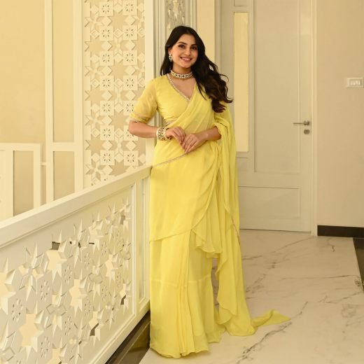 Light Yellow Organza Draped Saree